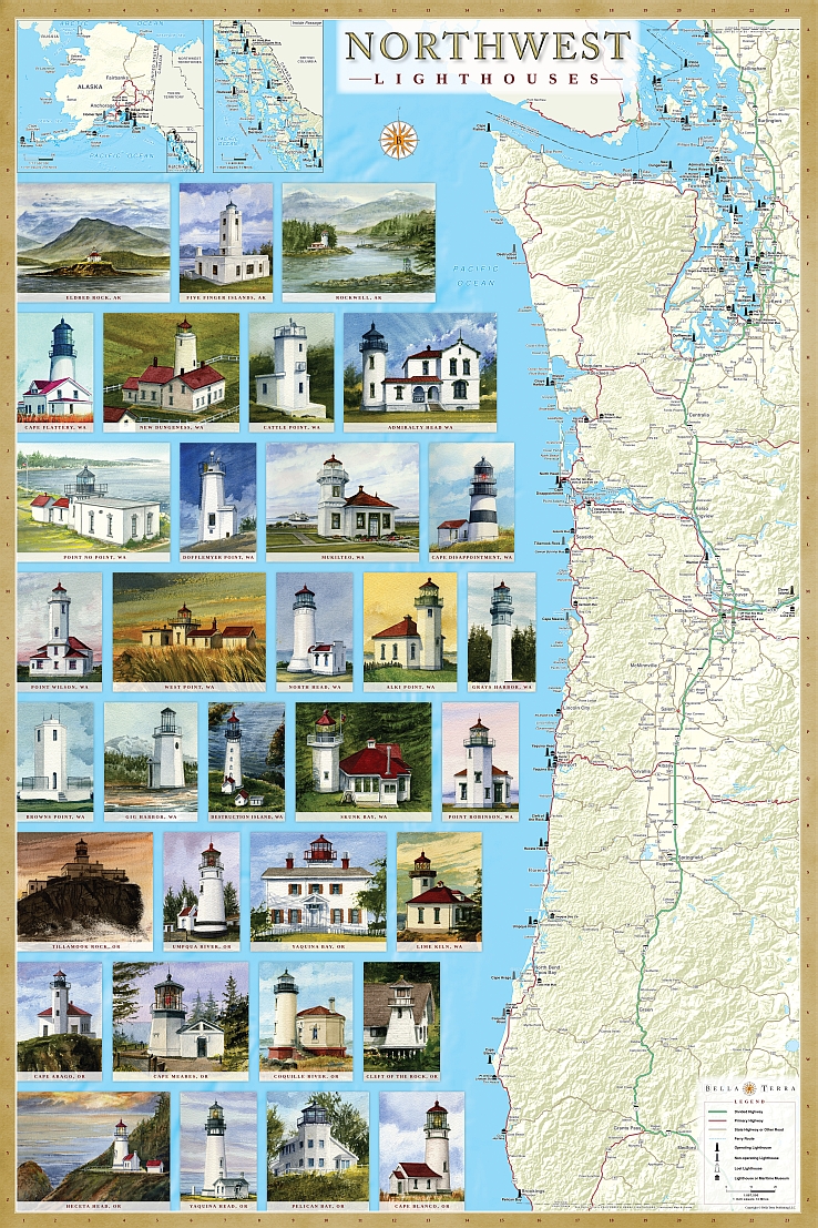 northwest-lighthouses-illustrated-map-guide-bella-terra-maps